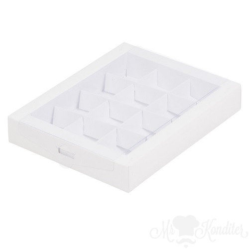 Упаковка для 12 конфет с прозрачной крышкой Белая