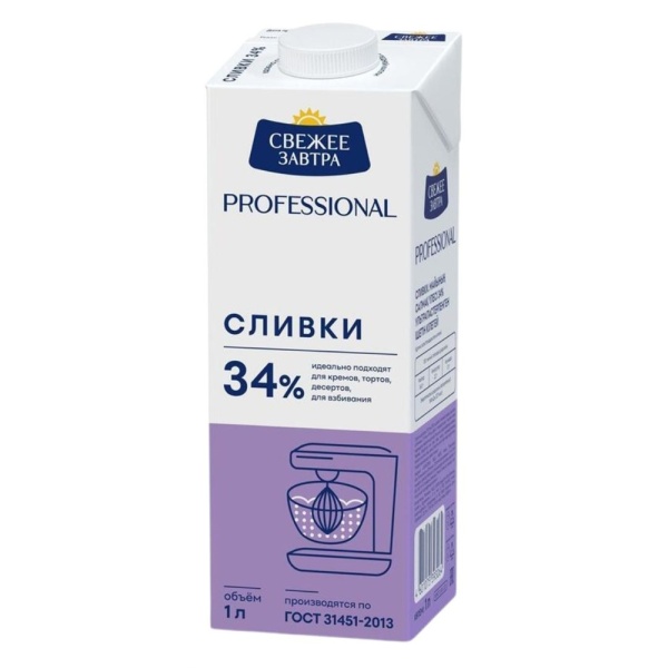 Сливки Свежее Завтра 34% 1 л