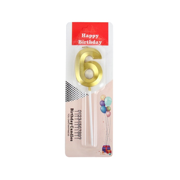 Свеча в торт цифра 6 Золото 5 см