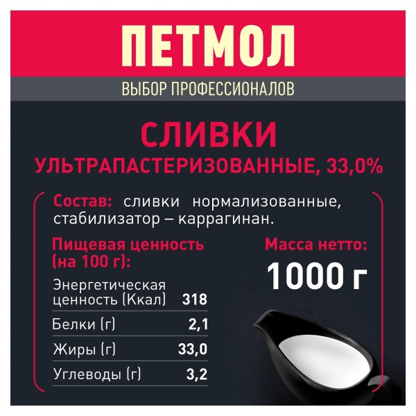 Сливки Петмол 33% 1 л