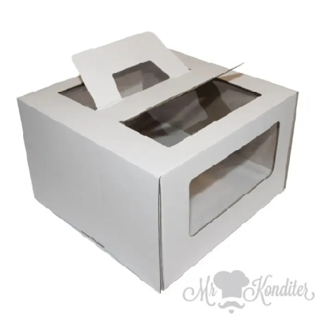 Коробка для торта с ручками белая 28х28х30 см ОПТ 25 шт