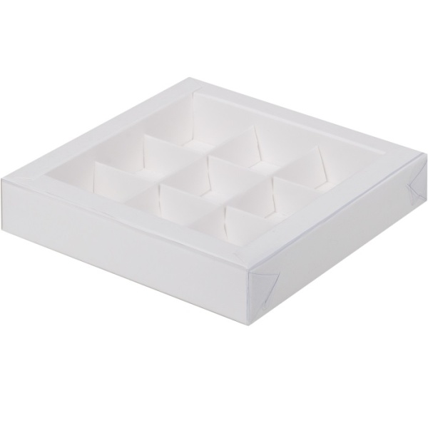 Упаковка для 9 конфет с прозрачной крышкой Белая