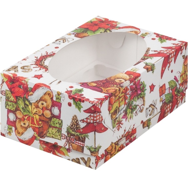 Упаковка на 6 капкейков Новый год 23х16х10 см