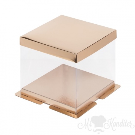 Коробка для торта Премиум с пьедесталом золото 26х26х28 см