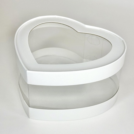 Коробка универсальная сердце БЕЛАЯ с прозрачными стенками 215х180х100 мм