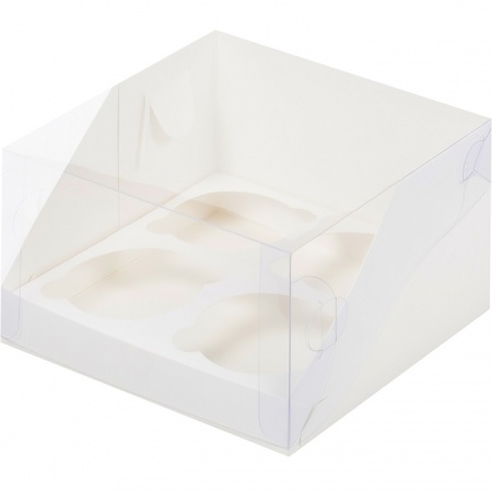 Упаковка на 4 капкейка белая с пластиковой крышкой