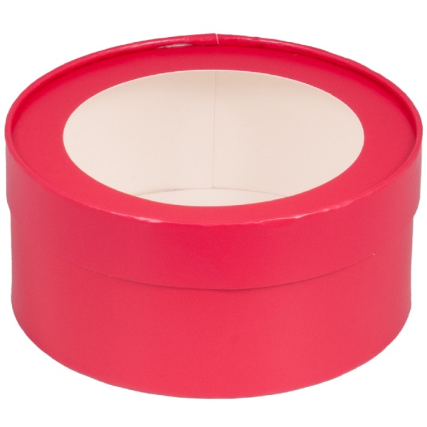 Коробка универсальная круглая с окном Красная d 20 см, высота 7 см