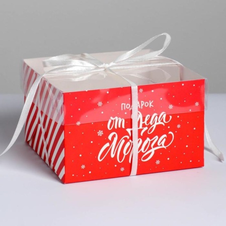 Упаковка на 4 капкейка Подарок от Деда Мороза 16×16×10 см