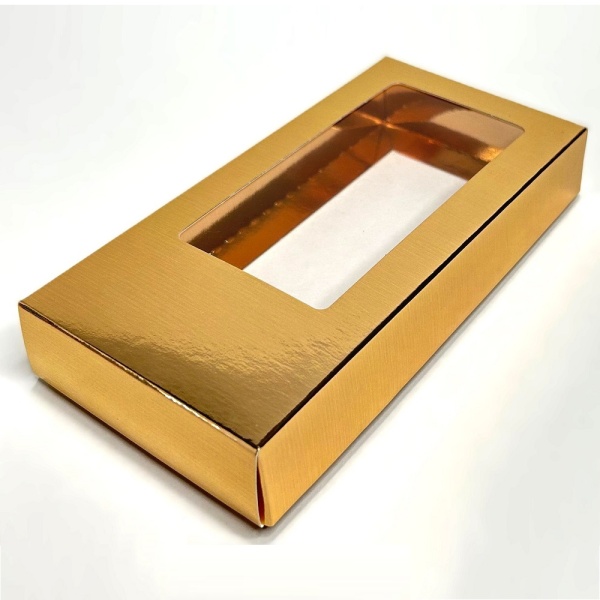 Упаковка для дубайского шоколада с окном Золото 15,5х7,5х2,5 см