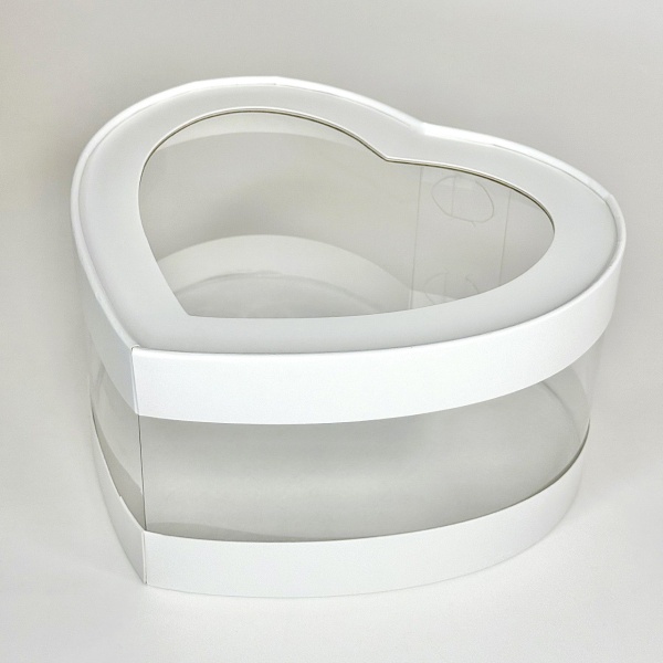 Коробка универсальная сердце БЕЛАЯ с прозрачными стенками 215х180х100 мм