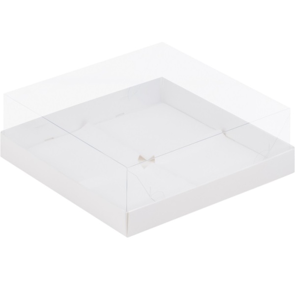 Коробка на 4 пирожных с пластиковой крышкой 19х19х8 см