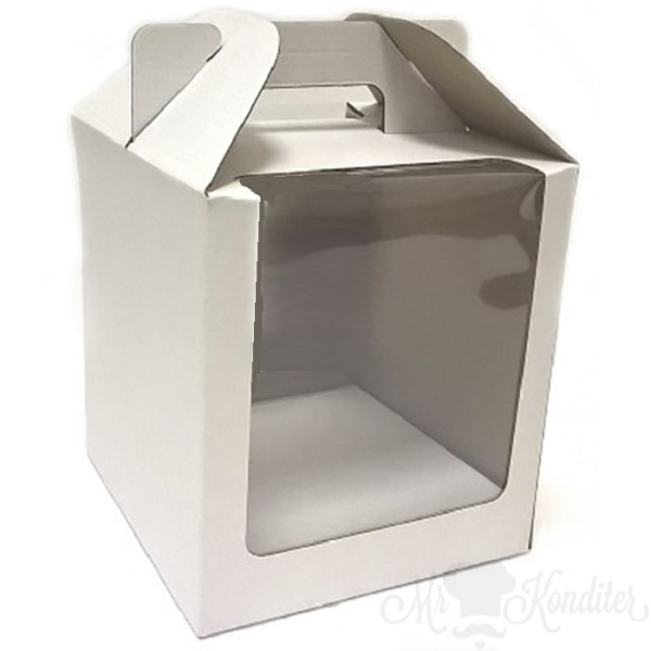 Коробка для кулича Белая с окном 180х180х200 мм