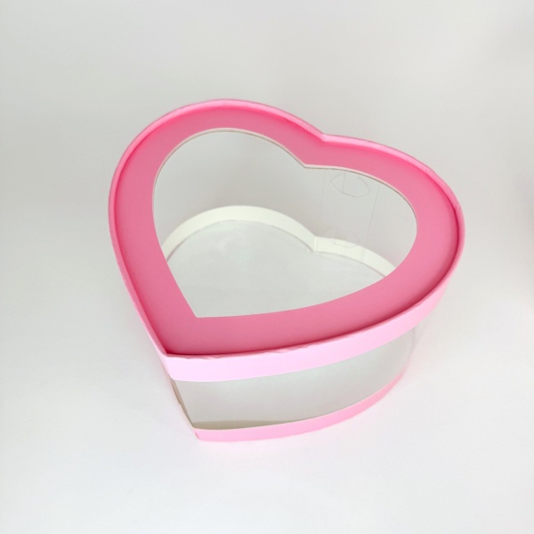 Коробка универсальная сердце РОЗОВАЯ с прозрачными стенками 215х180х100 мм