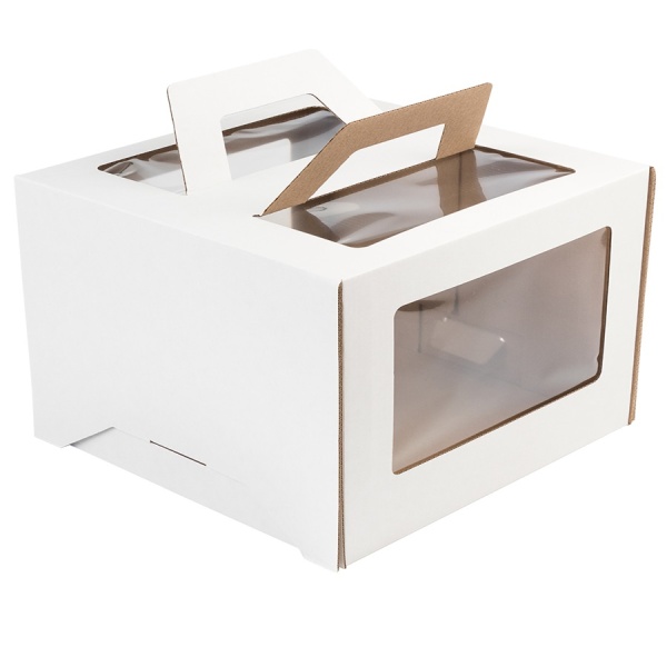 Коробка для торта с ручками белая 20х20х20 см