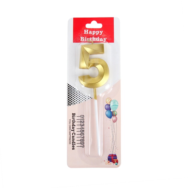 Свеча в торт Цифра 5 золото 5 см