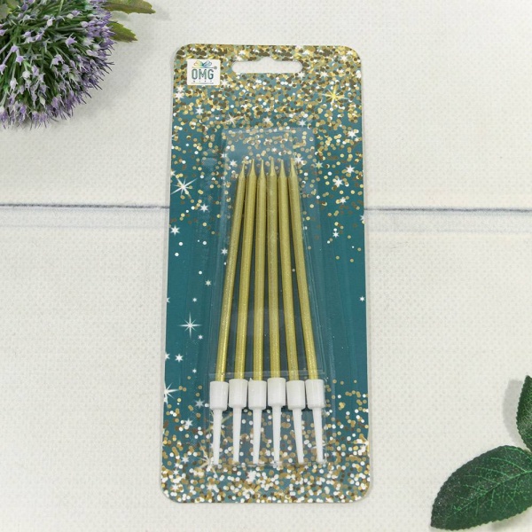 Набор свечей для торта золото 10 см 6 штук Набор свечей для торта золото 10 см 6 штук