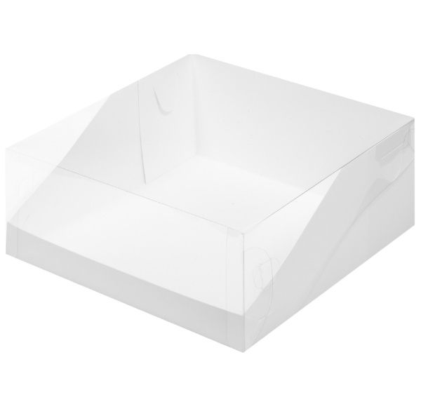 Коробка под торт с пластиковой крышкой белая 23,5х23,5х10 см