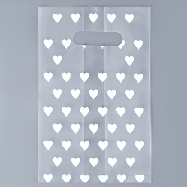 Пакет для бенто-торта полиэтиленовый с ручкой Сердечки 15х25х16см 60 мкм