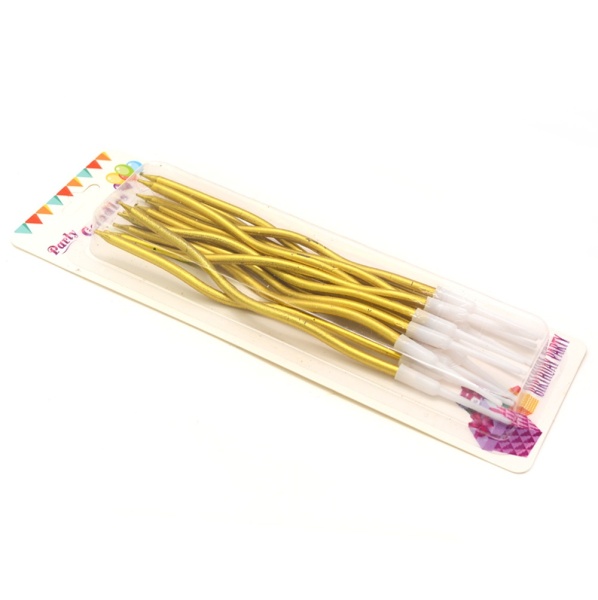 Набор свечей для торта Волна 15 см золото 12 шт