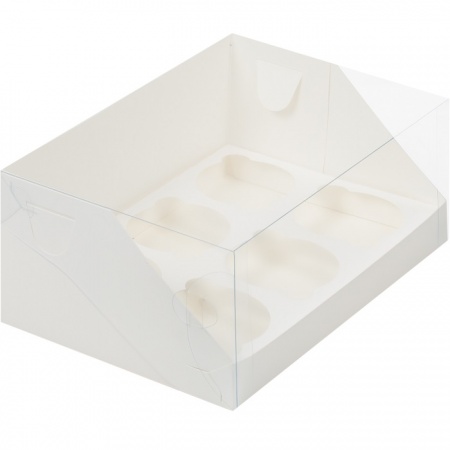 Упаковка на 6 капкейков белая с пластиковой крышкой