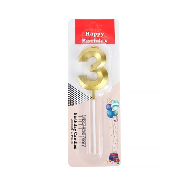 Свеча в торт Цифра 3 золото 5 см