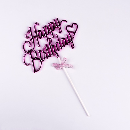 Топпер розовый Happy Birthday с бантом