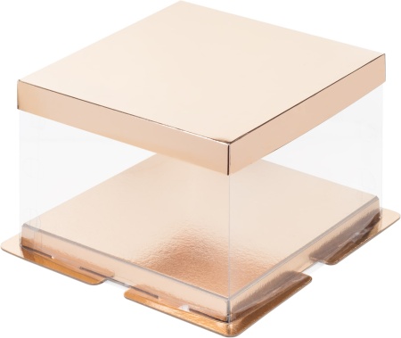 коробка под торт премиум золото с пьедесталом прозрачная 260х260х180