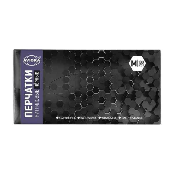Перчатки нитриловые Aviora черные M 100 шт