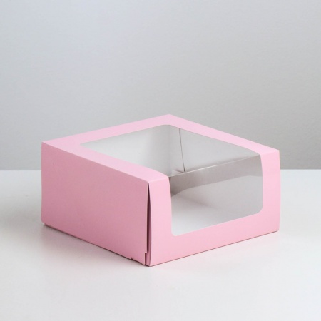 Кондитерская упаковка с окном Мусс розовый 23,5х23,5х11,5 см