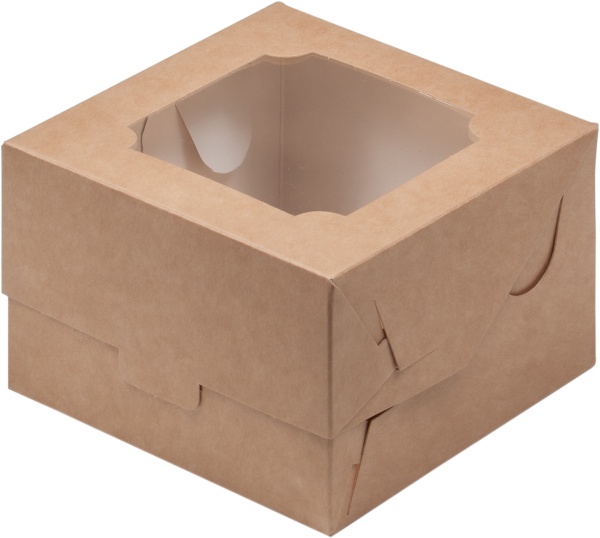 Упаковка для бенто-торта крафт с окном 120х120х80 мм