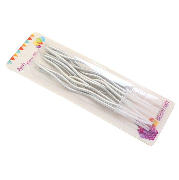 Набор свечей для торта Волна 15 см Серебро 12 шт