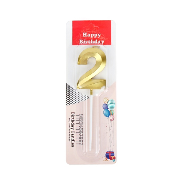 Свеча в торт Цифра 2 золото 5 см