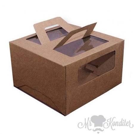 Коробка для торта с ручками КРАФТ 28х28х20 см
