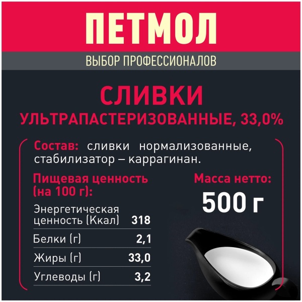 Сливки Петмол 33% 0,5л