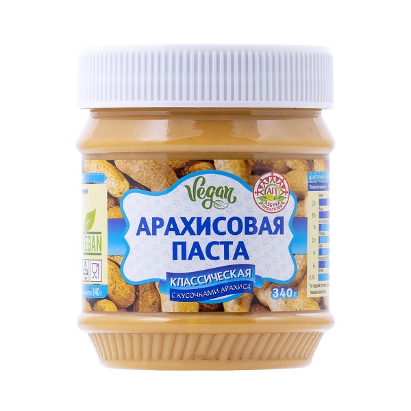 Паста арахисовая Классическая c кусочками Азбука продуктов 340 гр