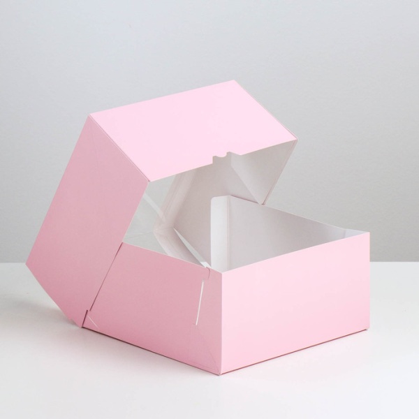Кондитерская упаковка с окном Мусс розовый 23,5х23,5х11,5 см